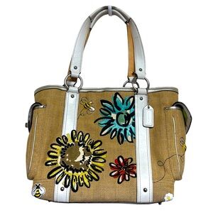 Coach rare 2005 limited edition bumblebee floral woven tote authentic bag EUC